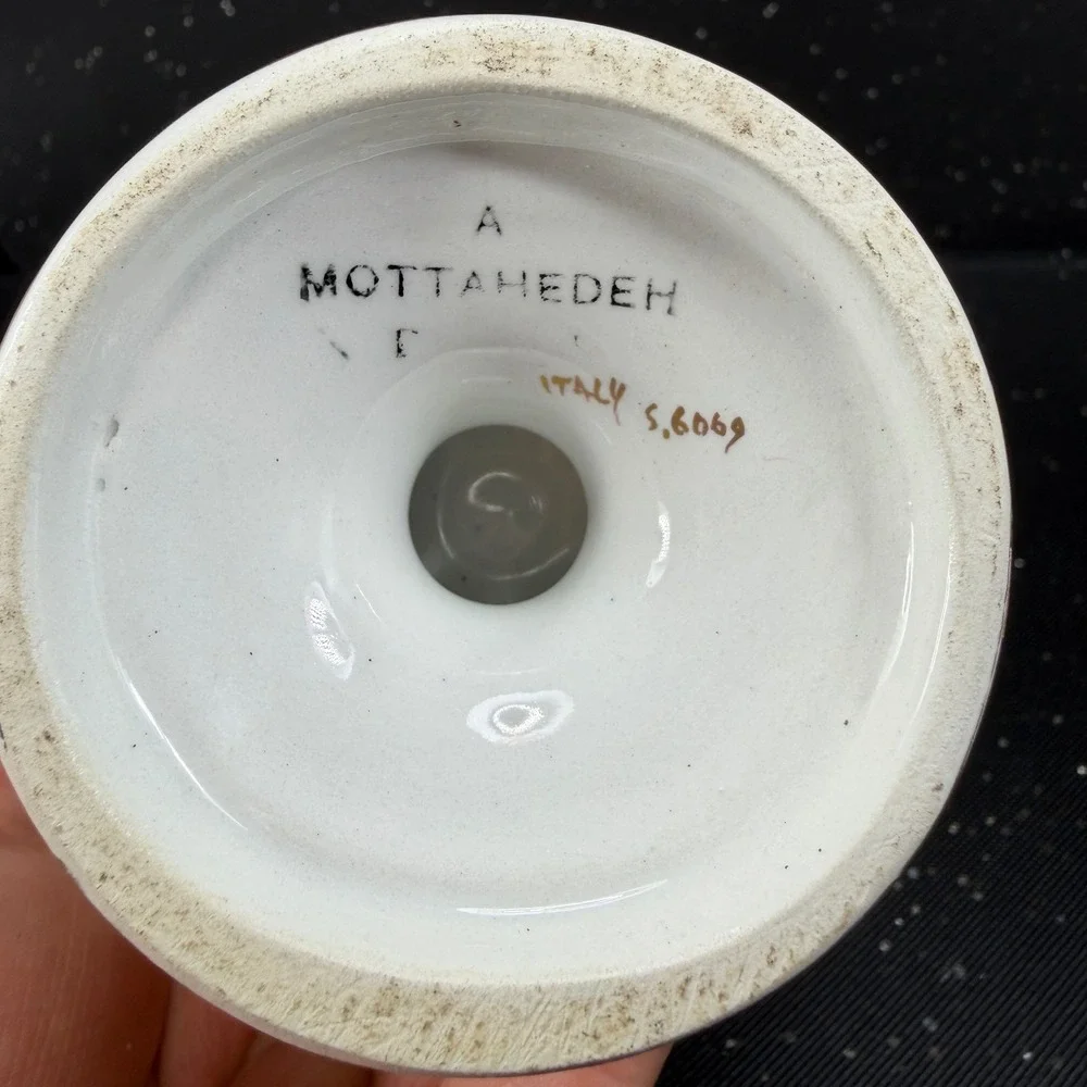 Mottahedeh Italy Porcelain Footed Urn Vase Bowl White Gold Trim Double Handle